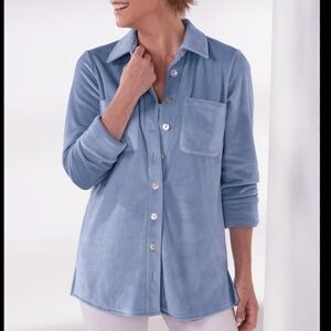 Soft Surrounding The Old Softy Velour Velvet Shirt Mother Of Pearl Shirt Plush